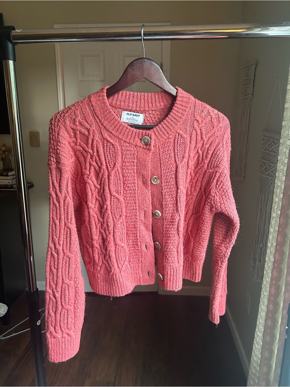 Old Navy Coral Cable Cardigan with Button Front